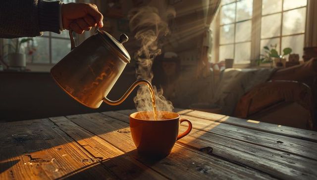 Warm Sunlight Morning Coffee at Home with Steam