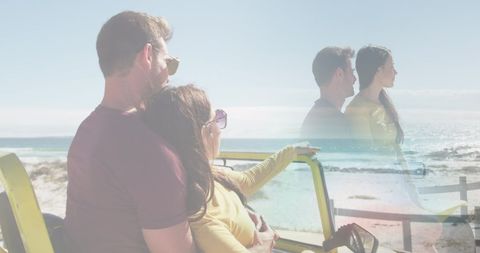 Romantic Couple Enjoying Scenic Beach Views from Car
