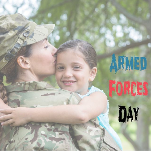 Female Soldier Hugging Smiling Child on Armed Forces Day - Download Free Stock Templates Pikwizard.com