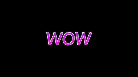 Wow Animation on Purple Abstract Shapes Background