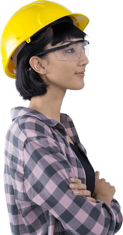 thoughtful female architect in protective gear over transparent background - Download Free Stock Videos Pikwizard.com