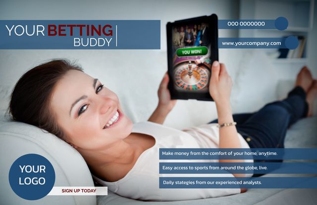 Woman Enjoying Online Betting Win on Tablet with Smart Technology - Download Free Stock Templates Pikwizard.com