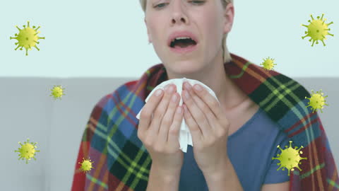 Sick Woman with Virus Animations Illustrating Respiratory Illness