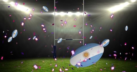 Celebration in Rugby Stadium with Argentina Flag Balls