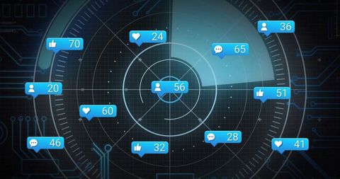 Digital Radar Interface Displaying Social Media Metrics