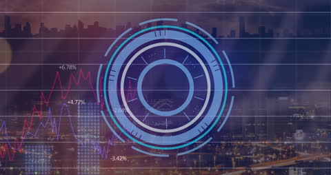 Futuristic Digital Interface with City Skyline Background