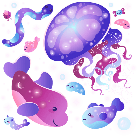 Whimsical marine life with transparent background fantasy illustration