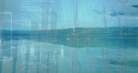 Futuristic Digital Data Visualization Over Open Ocean