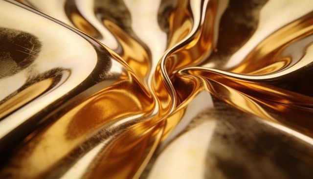 Folding gold metallic surface creating abstract reflective texture with specular gleams