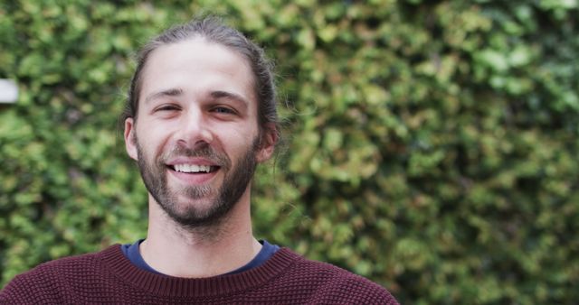 Smiling Man with Beard in Casual Sweater Outdoors - Download Free Stock Images Pikwizard.com