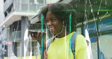 Smiling Woman Communicating Wirelessly With Digital Overlay - Download Free Stock Images Pikwizard.com