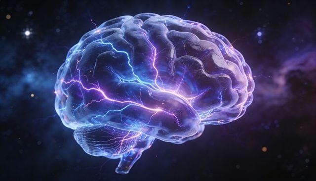Translucent Brain with Electric Neural Currents Floating in Cosmic Holographic Nebula