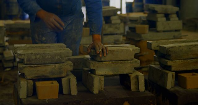 Worker Handling Blocks in Industrial Setting - Download Free Stock Images Pikwizard.com