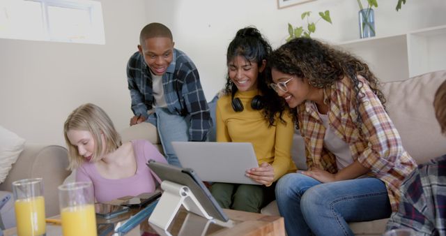 Diverse Friends Enjoying Time Together with Digital Devices - Download Free Stock Images Pikwizard.com