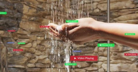 Digital Wellness Interface with Water and Floating Messages