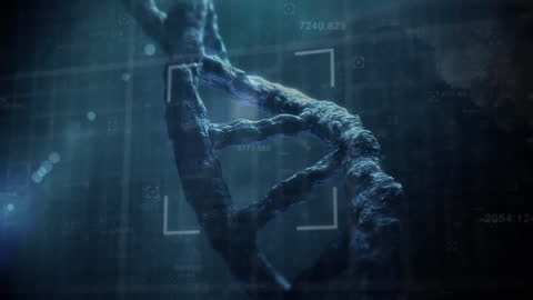 Spinning DNA Strand with Digital Data Graphics