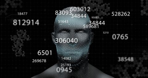 3D Human Face Model with Floating Numbers on Black Background - Download Free Stock Images Pikwizard.com