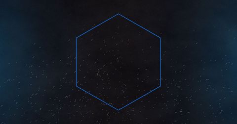 Futuristic Blue Neon Hexagon with Abstract Light Particles