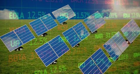 Solar Panels with Stock Market Overlay Symbolizing Green Investment - Download Free Stock Images Pikwizard.com
