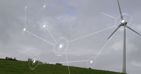 Digital network overlay wind turbine green energy concept