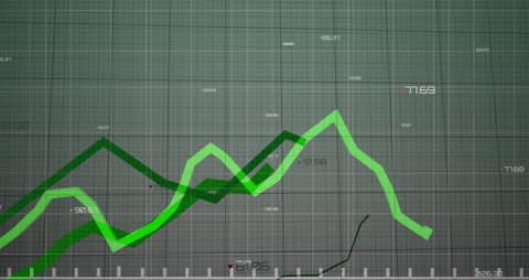 Digital Stock Market Data Analysis Graphic with Green Line Graphs