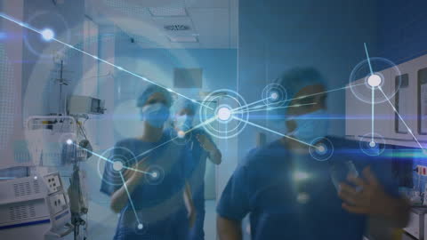 Digital Network Animation Over Surgeons in Hospital Ward