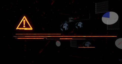 Futuristic hud warning displaying orange alert, progress bars and telemetry data overlays