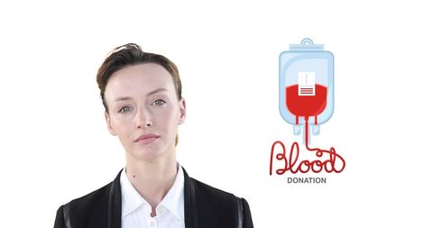 Businesswoman advocating blood donation on minimalist background