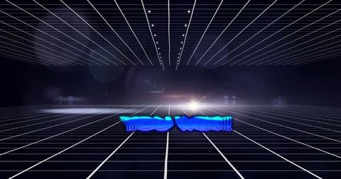 Retro futuristic hologram grid and text art