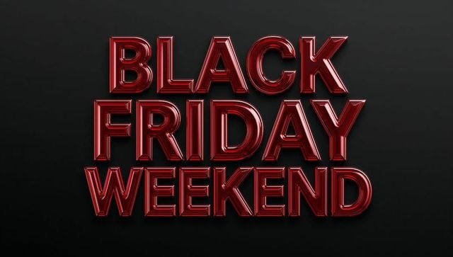 Glossy Red 3D Black Friday Weekend Typography Featuring Metallic Shine on Dark Backdrop