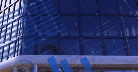 Financial Data Overlay on Modern Glass Building - Download Free Stock Images Pikwizard.com
