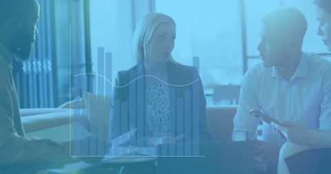 Digital Interface Overlay Business Meeting in Modern Office