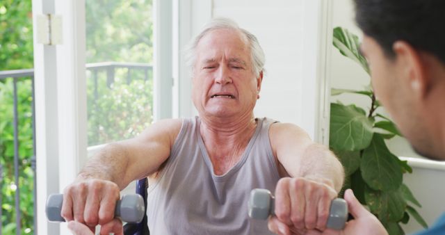 Senior Man Exercising with Dumbbells in Rehabilitation Therapy - Download Free Stock Images Pikwizard.com