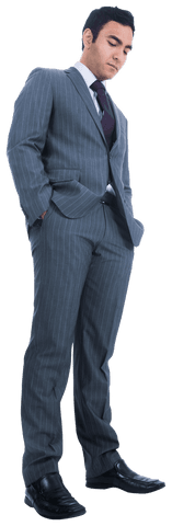 Sad Biracial Businessman in Professional Suit on Transparent Background