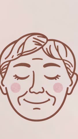 Animating senior woman smiling and blinking on beige backdrop | Vertical skincare video