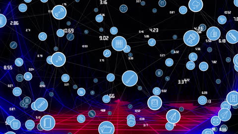 Digital Network of Social Media and Technology Icons