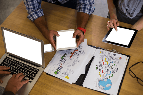 Team Collaborating Over Creative Business Plans with Transparent Screens - Download Free Stock Videos Pikwizard.com