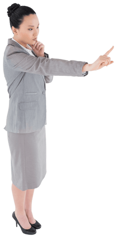 Focused Asian Businesswoman Indicating Forward on Transparent Background