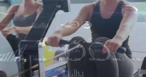 Woman exercising with digital data overlay concept