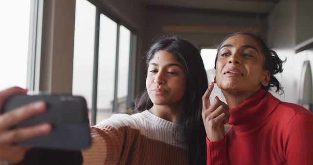 Two Women Taking Selfie Together at Home Managing Skincare - Download Free Stock Images Pikwizard.com