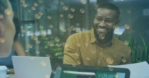 Entrepreneurs Collaborating in Modern Office with Bitcoin Elements