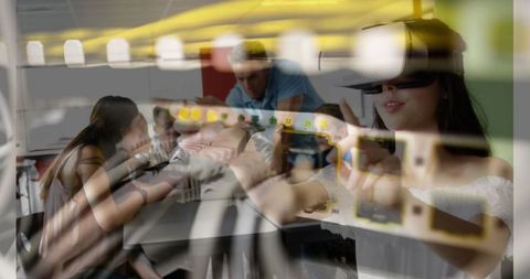 Girl Using VR Headset with Overlaid Data Center Connection Images