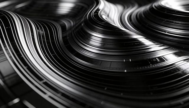 Flowing Metallic Grooves and Concentric Ridges Closeup Monochrome Reflective Texture