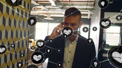 Caucasian Businessman Using Smartphone With Network Connection Overlay