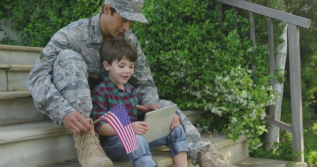 Military Father Spending Quality Time with Son on Easter Holidays Outdoors - Download Free Stock Images Pikwizard.com