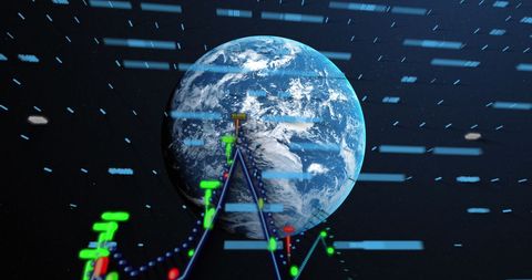 Digital Data Streams Surrounding Earth in Abstract Tech Image