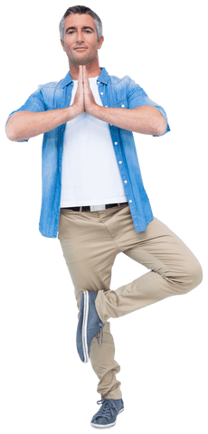 graceful mature man practicing yoga in tree pose transparent image - Download Free Stock Videos Pikwizard.com
