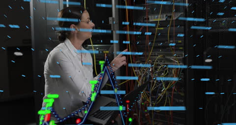 Woman Managing Data Center with Network Connections Overlay
