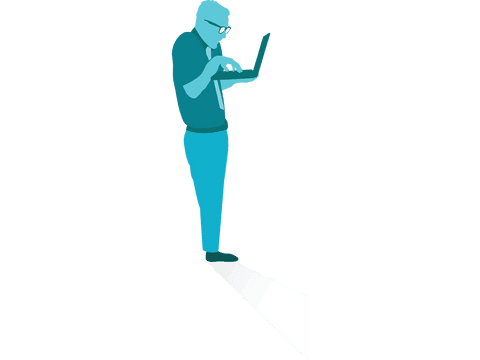 Aquamarine Man with Laptop on Transparent Background