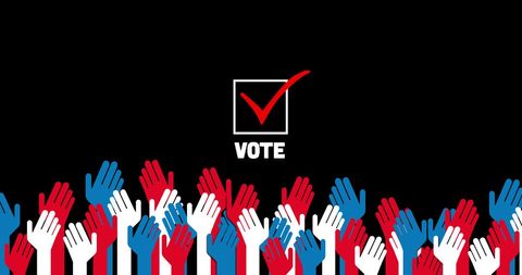 Uplifted multicolored hands encouraging usa voter participation
